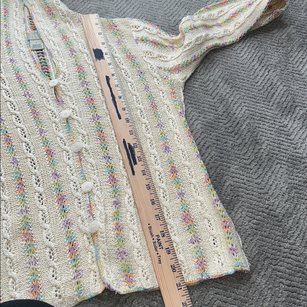 Sigrid Olsen Sport Silk Blend Crochet Knit Cardigan Pastel Open Front Size S - Picture 9 of 12